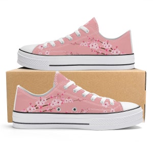 Pink Converse style Cherry Blossom  Low tops, Original Sakura shoes for him, Women Low top sneakers, Kawaii shoes, teenage girl gifts