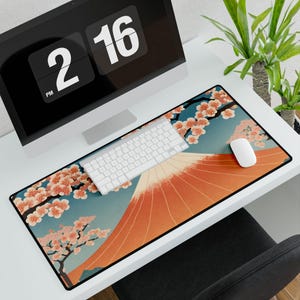 Cherry Blossom Majesty | Japanese Desk Mat | Gaming Mouse pad | Office Decor Desk | Japanese Landscape | Hokusai Mount Fuji