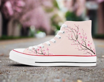Rose Unisex Cherry Blossom Converse style high tops Original Sakura shoes for him Women High top sneaker Kawaii shoes teenage girl gift