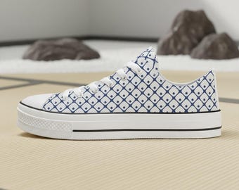 Zapatillas bajas Shibori azules / Estampado tradicional japonés índigo / Zapatillas de lona artesanales / Estilo Kioto / Calzado ejecutivo para viajes nómadas