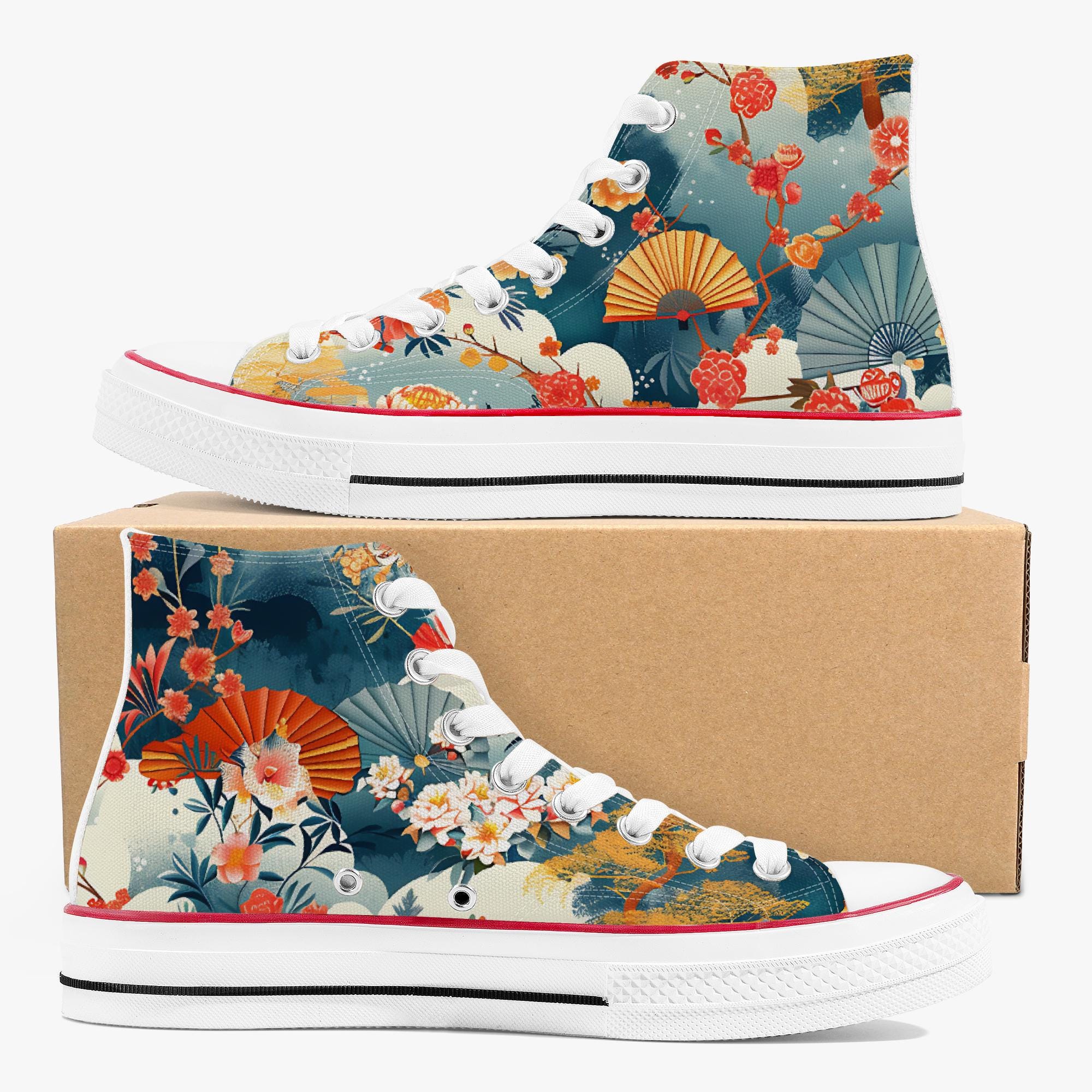 Converse Style Japanese Landscape Fan Floral High-top Sneakers - Etsy