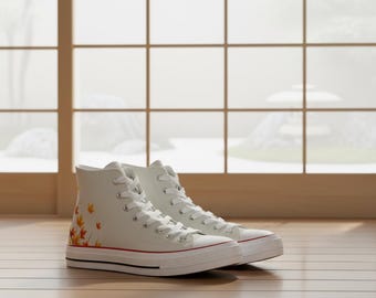 Japanese Aki Crest Converse Style Shoes - High Top Canvas - Maple Leaf