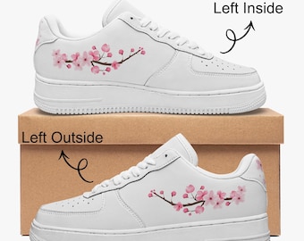 White Bride Air Force style Cherry Blossom  low tops, Original Sakura shoes for him, Women High top sneaker, Kawaii shoes, teenage girl gift