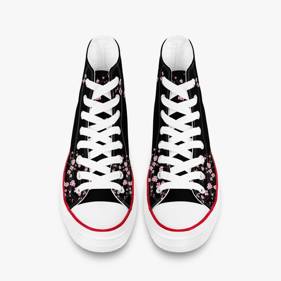 Converse Altas Estilos De Agujetas Para Converse Zapatillas Altas Negras Estilo Converse Con Estampado De Flores De Cerezo,  Zapatos Originales De Sakura, Zapatillas Altas Para Mujer, Zapatos Kawaii,  Regalo Para Dama De México
