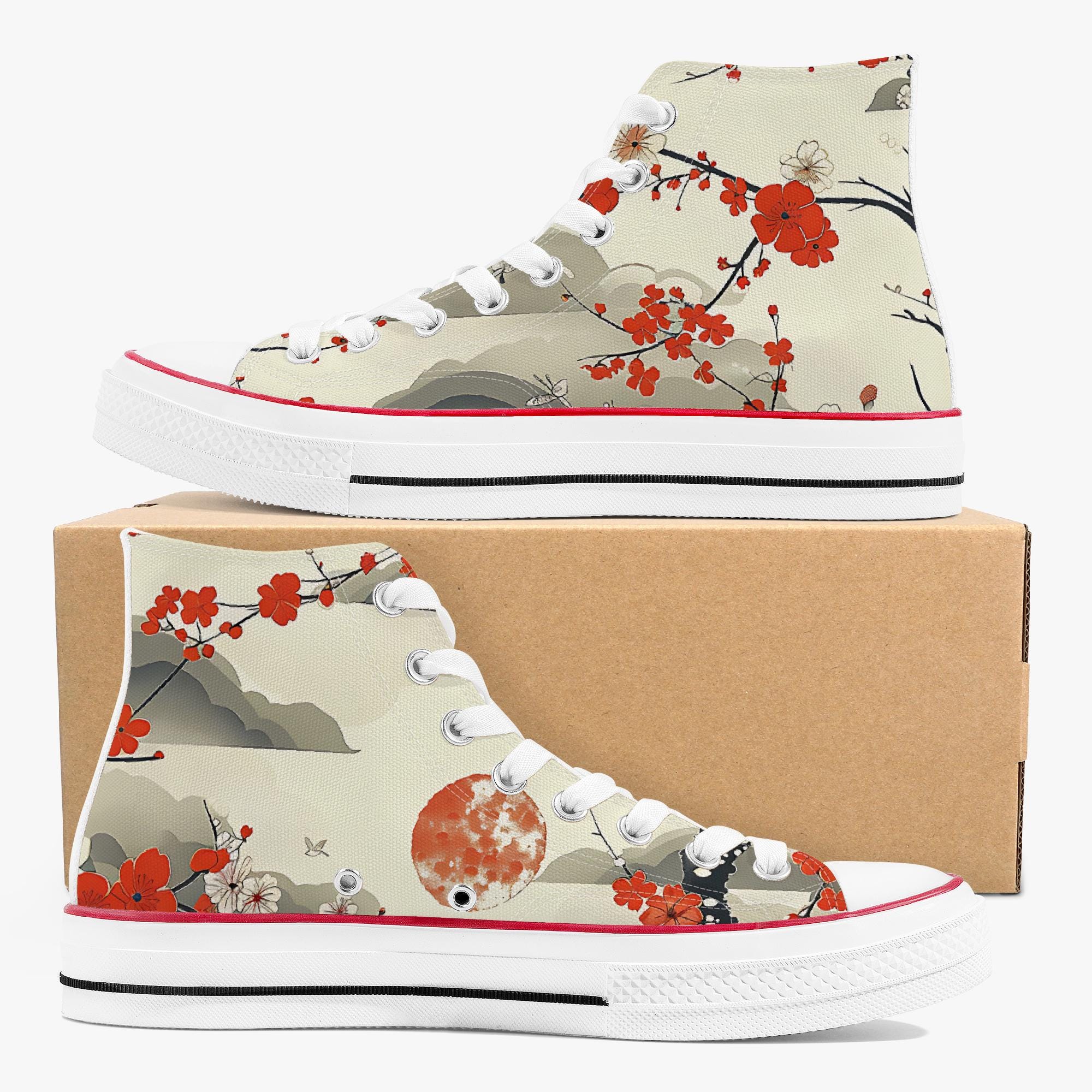 Converse Style Japanese Floral Cherry Blossom High-top Sneakers - Etsy