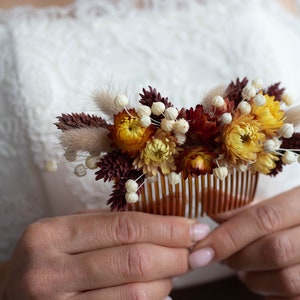 Dried flowers Wedding hair accessory Greenery Boho hair pin Bridal hair piece yellow green Rustic flower hair piece Fall Autumn Head piece image 7