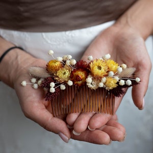 Dried flowers Wedding hair accessory Greenery Boho hair pin Bridal hair piece yellow green Rustic flower hair piece Fall Autumn Head piece image 9