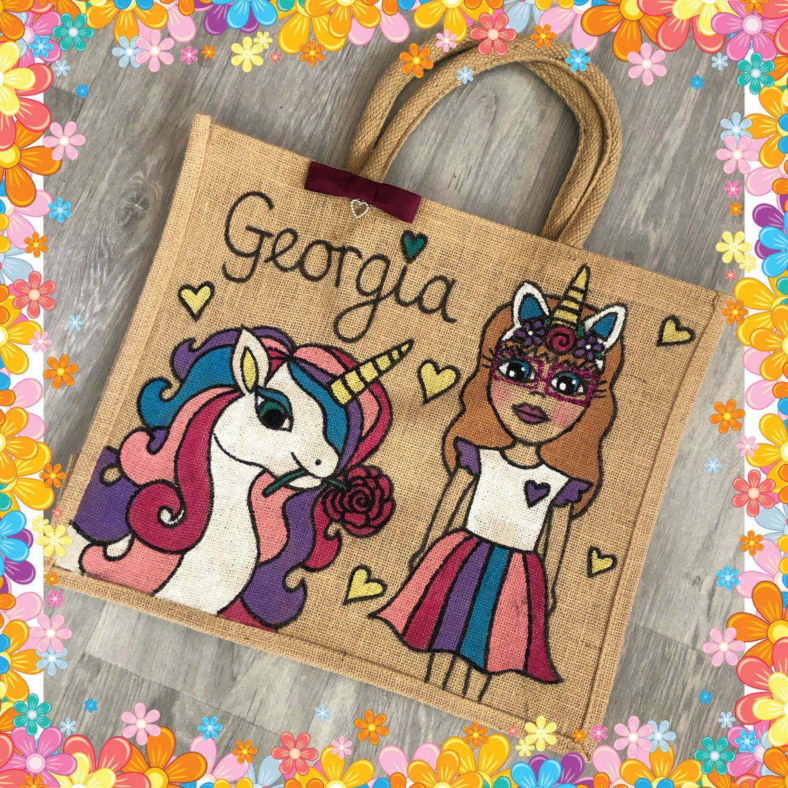 Personalised hand painted Jute bags Large Etsy
