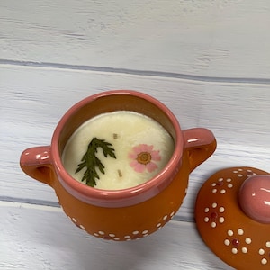 Arroz con Leche – Vela Artesanal 16 oz | Cera de Soya Natural en Barro Mexicano Pintado a Mano