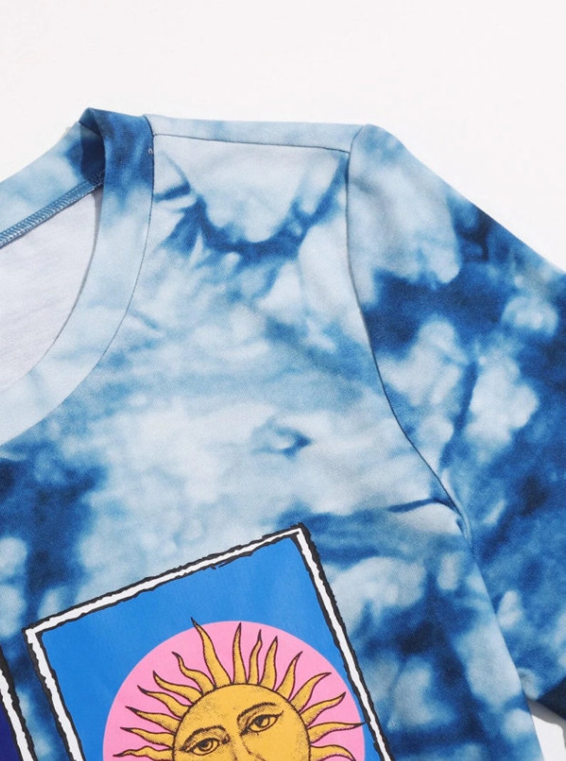 Sun and Moon Cami Tee Aesthetic Short Sleeve Sun and Moon Tie Dye Crop Top Cute Crop Top Crop Top Women Blouse Y2K Crop Top Tops