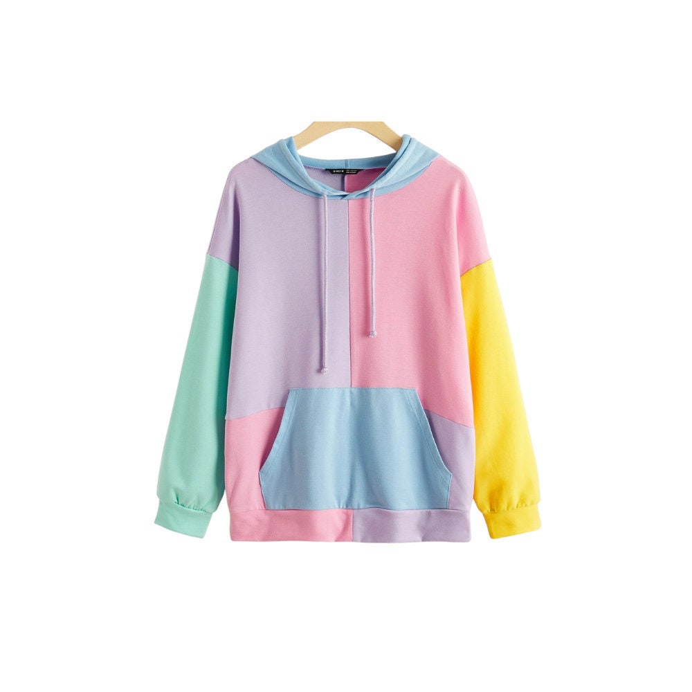 Colorblock Hoodie Aesthetic Hoodie Pastel Hoodie Color Etsy