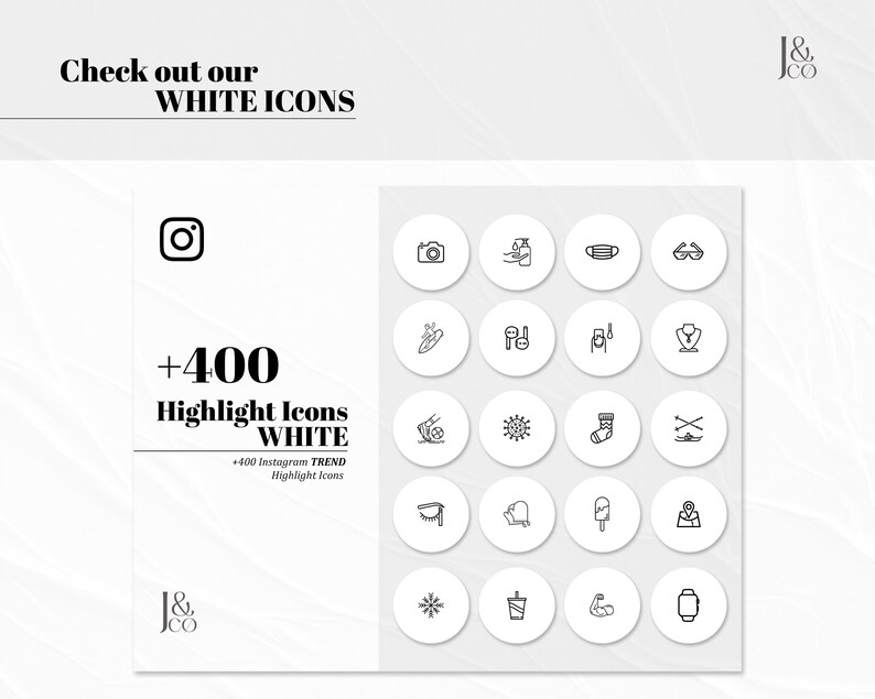 400 Instagram Highlight Covers, Black and White Instagram Highlight