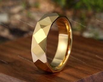Goldener Halo gehämmerter Wolfram Ehering in 6mm Bandbreite Mattgold Wolfram Ring Herren Damen Ehering einfacher einzigartiger Ring