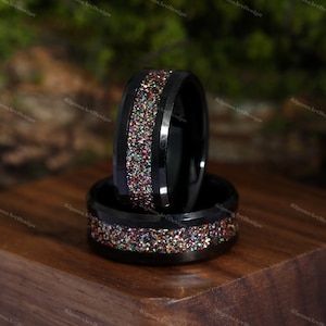 Unique Colorful Tungsten sandblasted wedding Ring Tungsten Band Mens Ring Matching band stacking band Channel Ring For him Birthday gift image 1