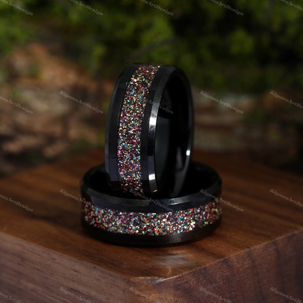 Unique Colorful Tungsten sandblasted wedding Ring Tungsten Band Mens Ring Matching band stacking band Channel Ring For him Birthday gift