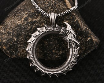 Orosnake Pendant/ Sliver Men's Metal Dragon Pendant Necklace/ Personalized Men's Accessories/ Jesus Necklace For Men/ Black Friday Sale
