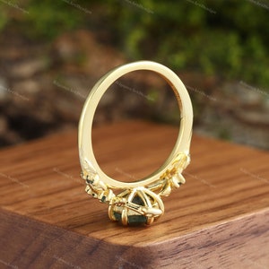 Grüner Moosachat-Feueropal-Blattgold-Ring-Set Ehering-Goldring-Set für Sie und Ihn, passender Natur-Paar, einzigartiger Vintage-Versprechensring Bild 9