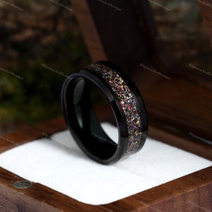 Unique Colorful Tungsten sandblasted wedding Ring Tungsten Band Mens Ring Matching band stacking band Channel Ring For him Birthday gift image 5