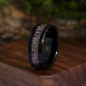 Unique Colorful Tungsten sandblasted wedding Ring Tungsten Band Mens Ring Matching band stacking band Channel Ring For him Birthday gift image 3