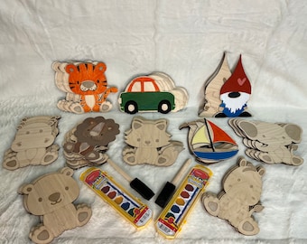 DIY Paint Kit, Activity Gift, Paint set, Wood Animal, paint yourself, craft for kids, homeschool project, paint kit for kids