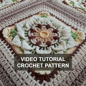 Video tutorial crochet pattern, video lessons plaid patterns, Afghan crochet pattern, square crochet pattern, crochet blanket