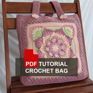 PDF Anleitung häkeln Damen Rosa Umhängetasche, PDF Lessons Rosa Tasche mit Blumenmuster, große Einkaufstasche, Tasche mit Blumen häkeln, Tasche lang Griff