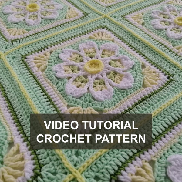 Video tutorial crochet pattern, video lessons plaid patterns, Afghan crochet pattern, square crochet pattern, crochet blanket