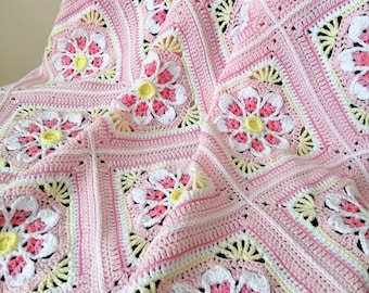 Couverture pour bébé au crochet, couverture pour bébé rose, couverture pour bébé au crochet, couverture en tricot pour berceau fait main, idée cadeau baby shower
