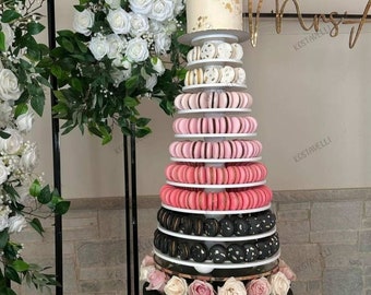 Macaron Tower Wood Cake Stand 10 tiers Dessert Display Treat Bar Holder Wedding Shower Birthday Baptism Engagement Sweet Macaroon Tower wood