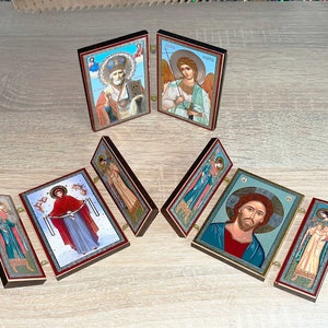 Triptych wooden icon small icon Jesus Christ Archangels St. Nicholas Religious gift Prayer Christian Orthodox Catholic icons prayer rosary