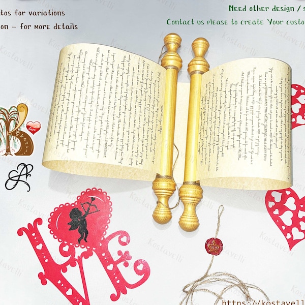 Custom paper scroll Anniversary Greeting card Wedding Gift Vows him her Love letter Wall roll turned wood rods Valentines Engagement scroll