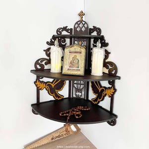 Wood Corner Altar Shelf: Catholic, Orthodox, Christian Home Decor