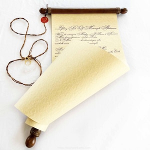 Custom Paper Scroll on Wood Rods – Wedding Vows, Love Letter or Poem with Wax Seal | Wall Hanging Gift for Anniversary or Engagement