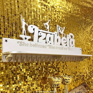 Personalized Wood Medal Holder with Trophy Shelf - Custom Name Sports Awards Rack