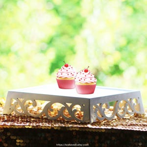 Wooden Cake Stand: Trapezoid Dessert Pedestal for Weddings