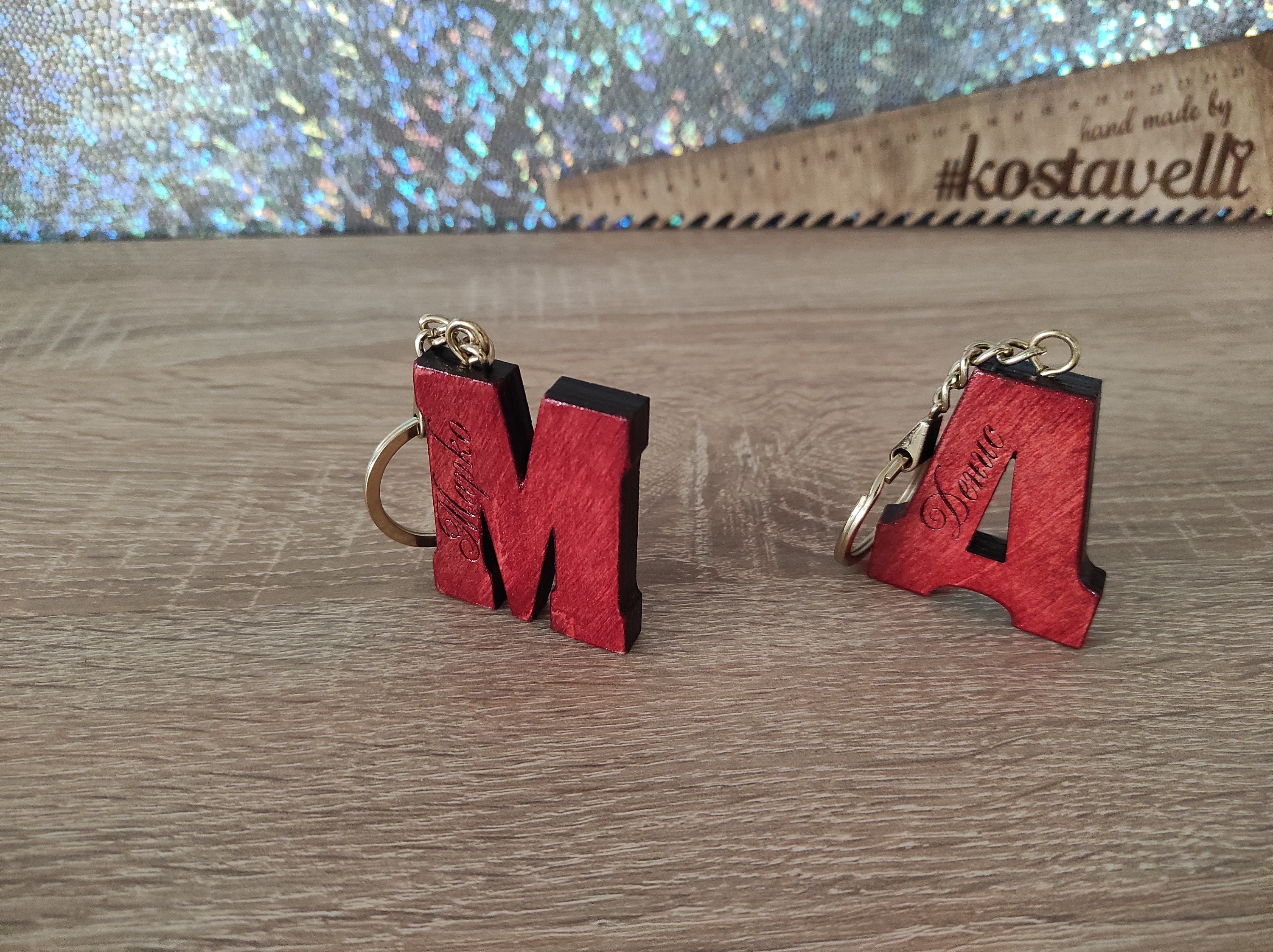Wood keychain personalized letter Custom keychain Letter Etsy