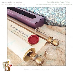 Customized rolled scroll anniversary greeting gift paper scroll on wooden rods Wedding vows him her Love letter Engagement Greeting card
