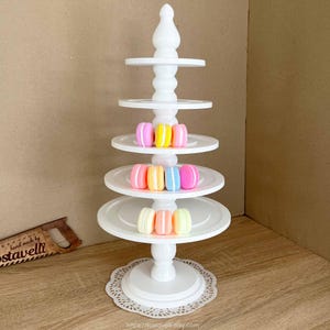 Wooden Macaron Tower Stand: White Dessert Display for Weddings & Events