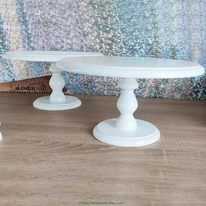 White Wooden Cake Stand: Tall Wedding Dessert Pedestal
