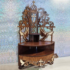 Wooden Corner Altar Shelf: Catholic Christian Prayer Decor