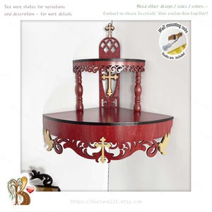 Wooden Corner Altar Shelf: Christian Orthodox Home Icon Display