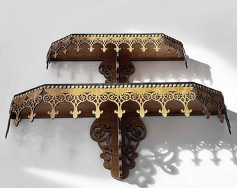 Wooden Flat Shelf: Prayer Altar Shrine Gothic Cathedral Display