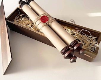 Personalized Paper Scroll with Wooden Rods: Love Letter, Wedding Vows