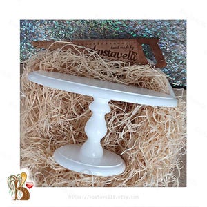 White Wood Cake Stand: Modern Wedding Dessert Pedestal