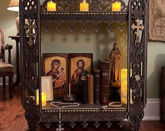 Home Iconostasis: Wooden Wall Altar, Christian Wall Prayer Shelf