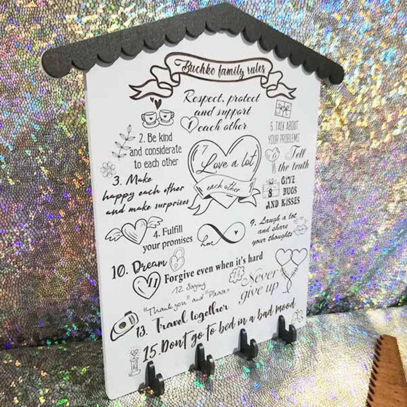 Key holder Personalized rules Family Name Sign Key Hanger Etsy