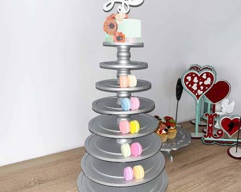 Wooden Macaron Tower: Tiered Dessert Stand for Wedding, Shower, Events