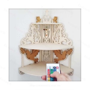 Wooden Corner Prayer Altar Shelf with LED Light