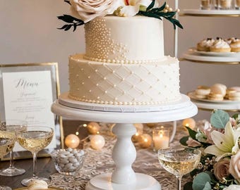 White Wooden Cake Stand: Wedding Dessert Pedestal