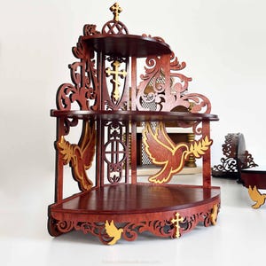 Wooden Corner Altar Shelf: Catholic, Christian, Orthodox Icon Display